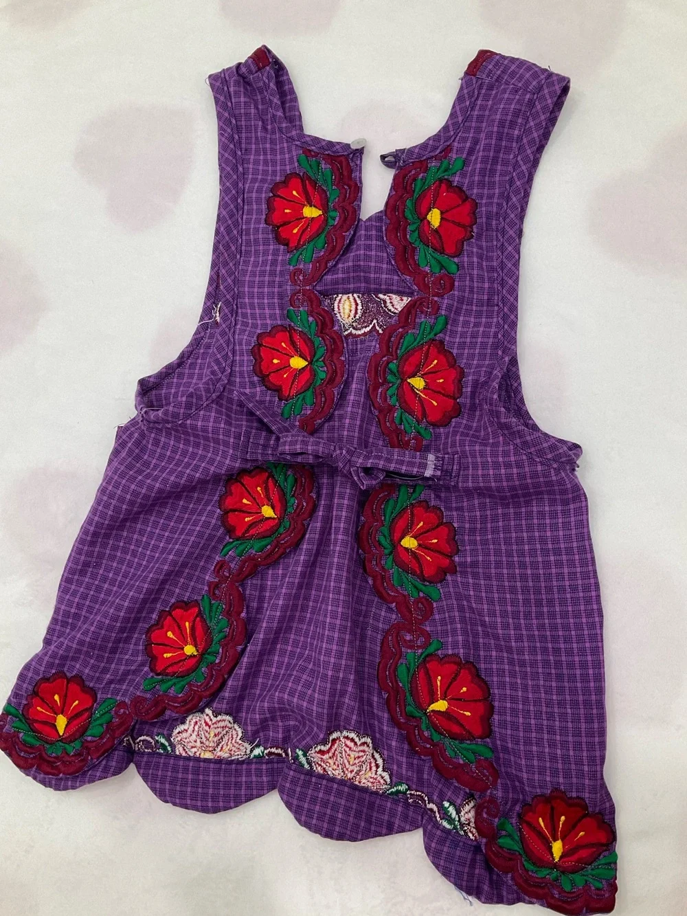 Purple Embroidered Floral Pinafore Dress